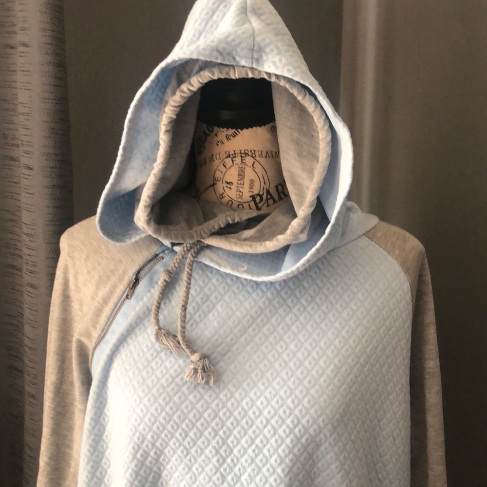 Light Blue And Gray Unique Double Layer Hoodie - image 3